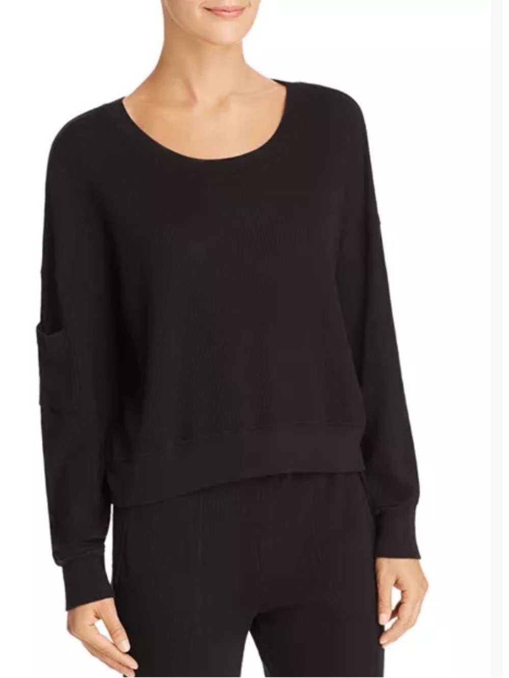 Splendid Black Scoop Neck Waffle Knit